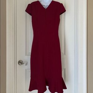 Betsey Johnson Puff-Sleeve Sheath Midi Dress Flounced Hem Cocktail Formalwear 10